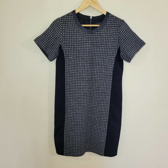 J Crew Wool Black And Gray Houndstooth Career Dress Size 6 Exposed Zipper - Picture 3 of 8